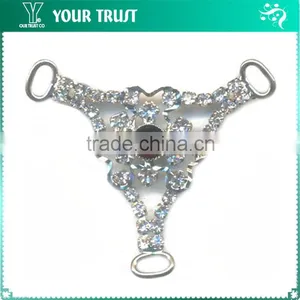 Crystal Rhinestone Triangle Black Acrylic Stone Connector Rhodium Metal Belt Buckle thumbnail-1