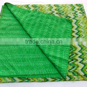 Exclusive Multi Ikat Print Kantha Quilt Queen Size Cotton Bed Cover Reversible Printed Kantha Throw Hand Kantha Work With Ikat thumbnail-2