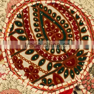 White Round Yoga Cushions Indian Handmade Embroidered Round Decorative Pillows thumbnail-3