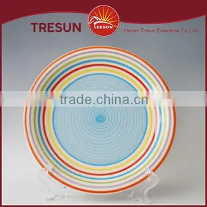 Hot Selling Red Strip Ceramic Handpainted Round Plate thumbnail-5