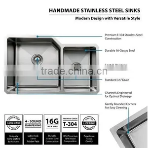 Undermount 60/40 Double Bowl 16 Gauge Stainless Steel Kitchen Sink for Prefab Homes thumbnail-3