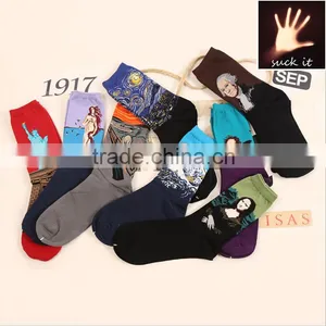 Retro Art Paintings Male and Female Tube Socks Personality Cotton Socks Factory Wholesale thumbnail-1