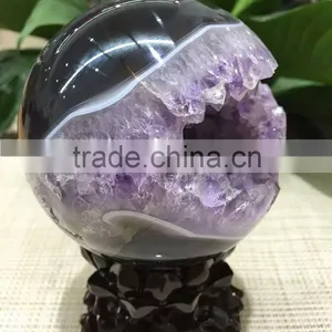 Lovely Natural Agate Geode Amethyst Laughing Smile Crystal Ball Sphere thumbnail-4