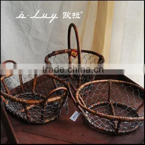 Oval Shape Metal Storage Basket With Long Handle thumbnail-1