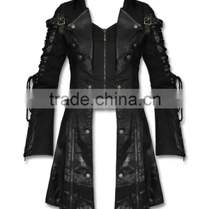 Poison Black Jacket Mens Faux Leather Goth Military Coat thumbnail-5