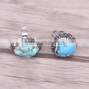 Fashion Rhinestone Free Shaped Blue Howlite Turquoise Ring Handmade Pave Crystal Jewelry Gemstone Ring thumbnail-4