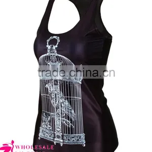 2015 Newest Women's Black Stringer Tank Top Bird in the Cage Printed Tank Tops Wholesale thumbnail-2