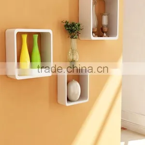 Kawachi 3 Shelves Square Wooden Rounded Floating Cube Wall Storage Shelves White thumbnail-1