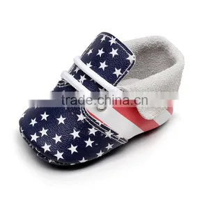 2017 New Designs Genuine Leather Usa Flag Baby Moccasins High Heel Baby Girl Shoes With Air Hole thumbnail-2