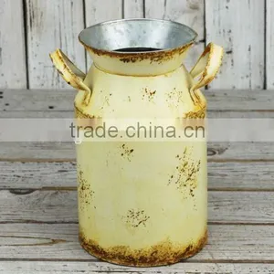 New Arrivals!!! Shabby Chic White Tall Metal Milk Can Shape Planter thumbnail-1