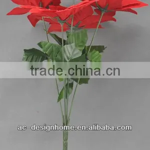 RED ARTIFICIAL VELVET POINSETTIA FLOWER BUSH X 5 W/5 PCS POINSETTIA FLOWER HEAD thumbnail-1
