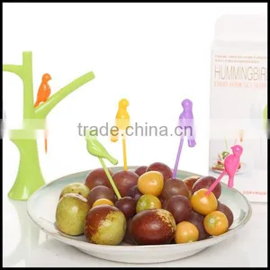 Eco-friendly Creative Cute Design Bird on Tree Shape ABS Plastic Fruit Fork Set Wholesale thumbnail-6