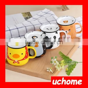 UCHOME High Quality Cartoon Ceramic Coffee Tea Milk Breakfast Cup Mug With Lid thumbnail-4