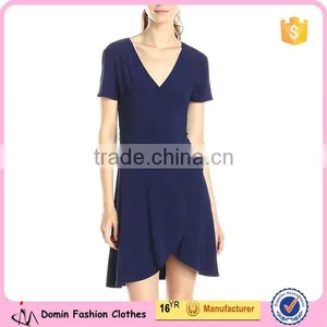 Women's V Neck Short Sleeve Bie Waist Classic Ballerina Dress thumbnail-1