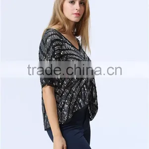 New Design Ladies Heavy Sequin Embroideried Embellishment Beaded Top Women Blouse thumbnail-3