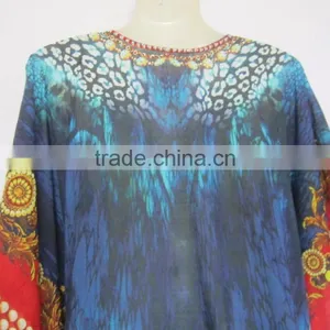Crystal Embellished COTTON Kaftan CAFTAN Tunic Poncho Blouse thumbnail-5