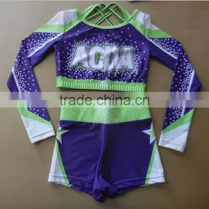 Cheap Girls Cheerleader Uniforms, Comfortable Lycra Compression Cheerleading Bras and Shorts thumbnail-6
