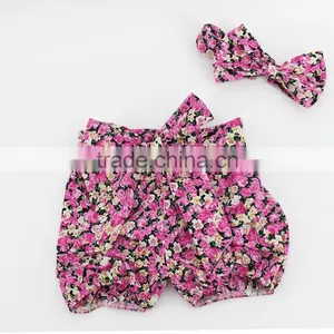 Baby Girl Cotton Bloomer Summer Dress Floral Print Fabric Bloomer Match Headband Wholesale China Factory thumbnail-6