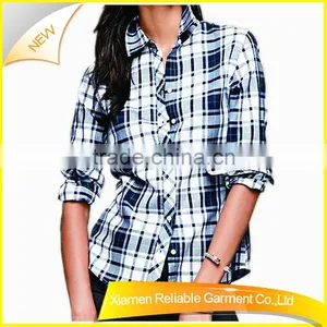Women Uniform Long Sleeve Plaid Office Shirt thumbnail-1