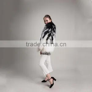 Myfur Black and White Women Fur Coat For Winter Real Raccoon Fur Long Jacket Fashion thumbnail-4