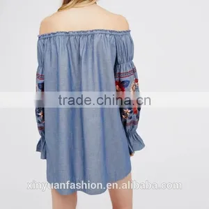 2017 Korean Ladies off Shoulder Top Long Sleeve Shirt Embroidered Blouses Shirts thumbnail-4