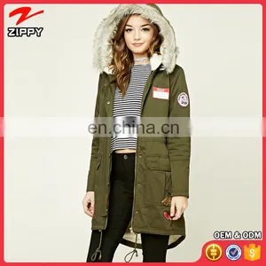 OEM Service Wholesale Ladies Patched Faux Fur Hooded Parka Winter Coats China Supplier thumbnail-1