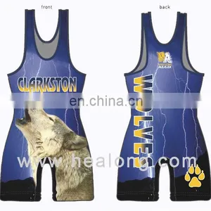 Healong Sportswear Printed Sublimation Wrestling Wear Singlet Suit thumbnail-1