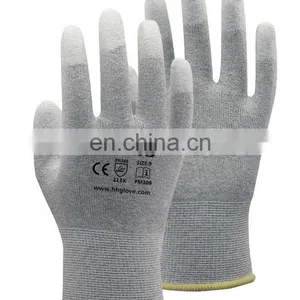 Copper Mixed Carbon Nylon Lining ESD Safe Glove Anti Static PU Finger Top Coated Work Gloves thumbnail-1