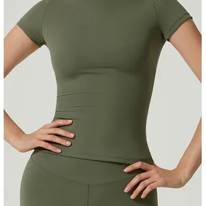 Wholesale Yoga Short Sleeved Round Neck Slim Fit Quick Drying Breathable Yoga Suit Top, Shaping Elastic Sports Top thumbnail-2