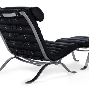 Ari Chair & Ottoman Complete Set, Black Leather Ergonomic Lounge Chair With Matching Footrest for Relaxation & Decor thumbnail-3