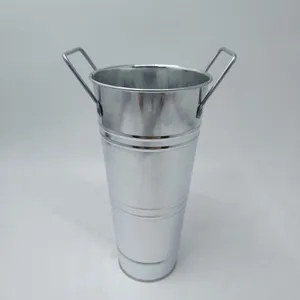 Galvanized Metal Vase With Two Side Handles, Tall Metal Flower Bucket for Farmhouse Home & Wedding Decor thumbnail-1