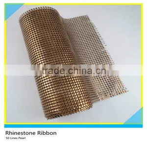 50 Lines Pearl Plastic Rhinestone Ribbon For Decoration 24 Rows Gold Color thumbnail-1