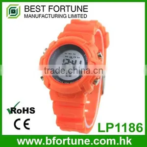 LP1186_OR Orange Colorful Rubber Strap, LCD Display Stainless Steel Caseback Children Digital Watch thumbnail-1