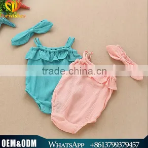 2016 Summer Baby Infant Children's Clothing Baby Girl Clothes Sling Pure Color Jmpsuit Ruffle Cotton Rompers thumbnail-1