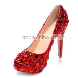 14CM High Heel Platform Wedding Shoes, Luxurious Rhinestone Glass Diamond Strass Bridal Wedding Shoes thumbnail-5