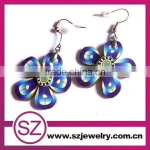 Star Polymer Clay Rose Drop Earring With Rhinestone and Flower Pattern thumbnail-2