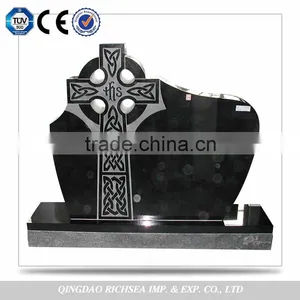 Professional Service New Design Cross Lacework Black Granite Tombstone Monument thumbnail-1