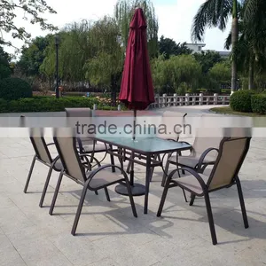 2015 Wholesale Garden Patio Modern Aluminum Frame Dining Table and Sling Chair Set thumbnail-1