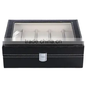 New HOMDOX Synthetic Leather Glass Window 10 Slots Watch Storage Display Box Jewelry Case Black OS004749 thumbnail-5