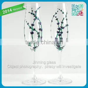 Lavender Toasting Flutes Wine Glass Set of 2 Personalized Purple Green and Silver Champagne Wedding Flutes thumbnail-1