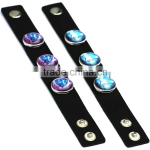 Wholesale Glass Nebula - Galaxy Space - Novelty Leather Metal Cuff Buttons Bangle Bracelet thumbnail-5
