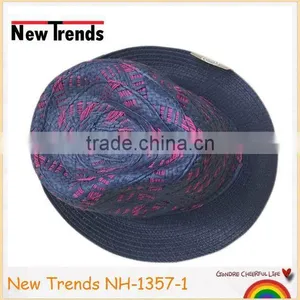 Red Fabric in Purple Straw Hat Handmade Straw Hat thumbnail-1