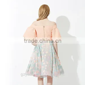 Thailand Fashion Dress Neck Boat off Shoulder Tops for Women Ladies Girls Knee Lenth Skirts Latest Suit thumbnail-2