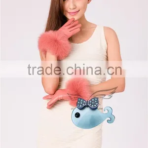 New Arrival Fashion Winter Warm Lambskin Ladies Fox Fur Leather Gloves thumbnail-6