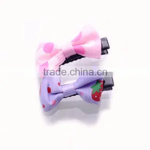 YIWU Wholesale Kids Baby Girls Boutique Small Grosgrain Ribbon Colorful Dot Hair Bow Clips/ thumbnail-3
