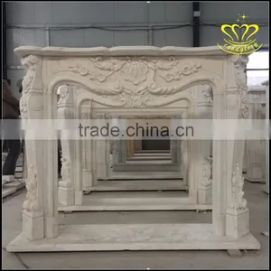 Yellow Marble Sculpture Fireplace Large Complex of Carve Patterns or Designs thumbnail-3