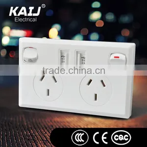 Wall Mounted Double 3 Pin Double Gang Double Usb Switch Socket thumbnail-1