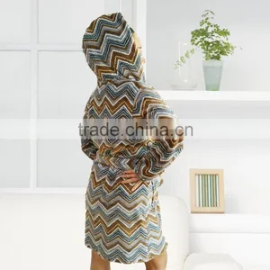 Kevince Women Flannel Pyjama Robe Wave AOP Printed Knitting MOQ 1000pcs OEM Factory Directly thumbnail-3