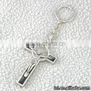 Stainless Steel Cross Pendant Keychain, Hot Sale Imitate Silver Christian Cross Keychain thumbnail-2