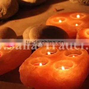 Himalayan Natural Crystal Rock Salt 1,2,3,4 Hole Tea Light Holder / Candle Holder thumbnail-1